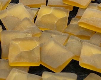 Frosty Yellow Pebble Textured Glass Squares - 3/4"