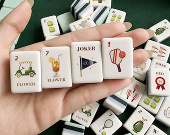 グランドクラブ アメリカン麻雀セット 160枚、ゴルフ、テニス、ピックルボールをテーマにしたデザイン、ジョーカーとブランク付きアクリルUVプリント