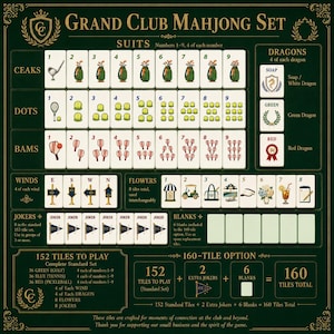 Grand Club American Mahjong Set 160 Tiles, Golf Tennis Pickleball Theme, Acrylic UV Printed with Jokers & Blanks image 3