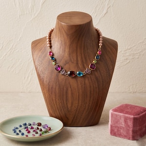 Faux Pearl & Multicolor Gemstone Choker Necklace, Vintage-Inspired Statement Jewelry, Boho Chic Pearl Choker, Colorful Gift for Her