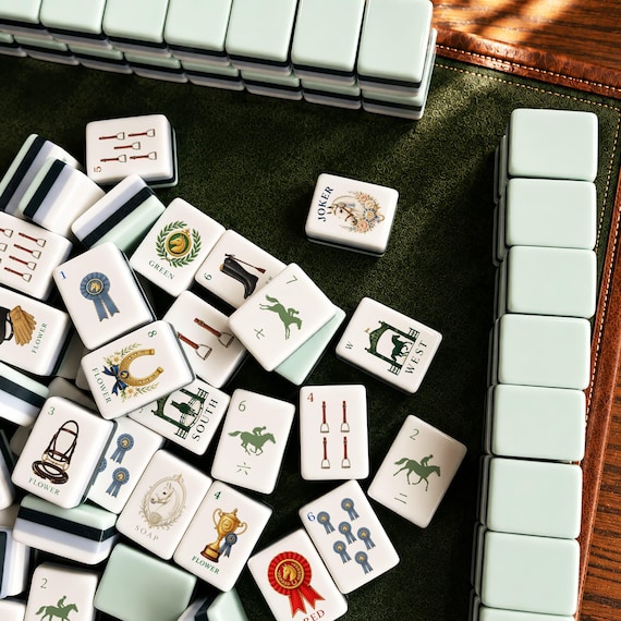 American Mahjong Set, 160 Acrylic Tiles, UV Printed Game Set, Equestrian Horse Theme, Luxury Game Night Set, Collector Gift Mahjong
