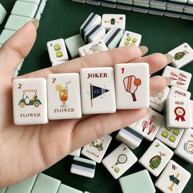 Grand Club American Mahjong Set 160 Tiles, Golf Tennis Pickleball Theme, Acrylic UV Printed with Jokers & Blanks image 1