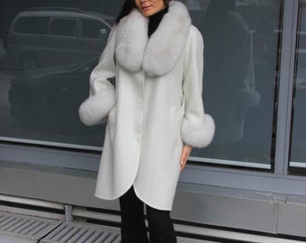Handgefertigter Alpaka Wollmantel - Echter Fuchspelz Kragen, Elegante Winter Oberbekleidung