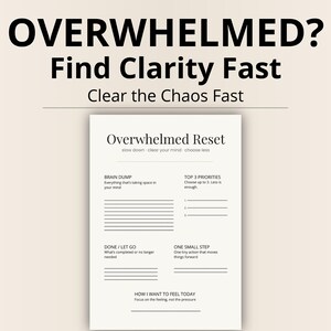Overwhelmed Reset Planner Printable – Anxiety & ADHD Daily Focus Worksheet – Mental Clarity Brain Dump Page PDF A4