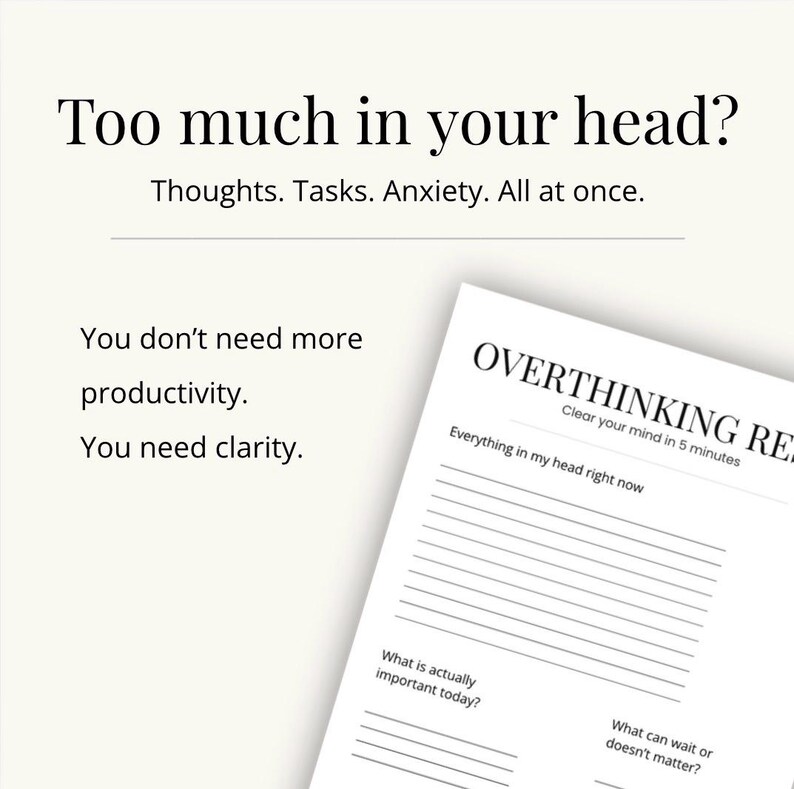 Overthinking Brain Dump Printable – Racing Thoughts Worksheet – Mind ...