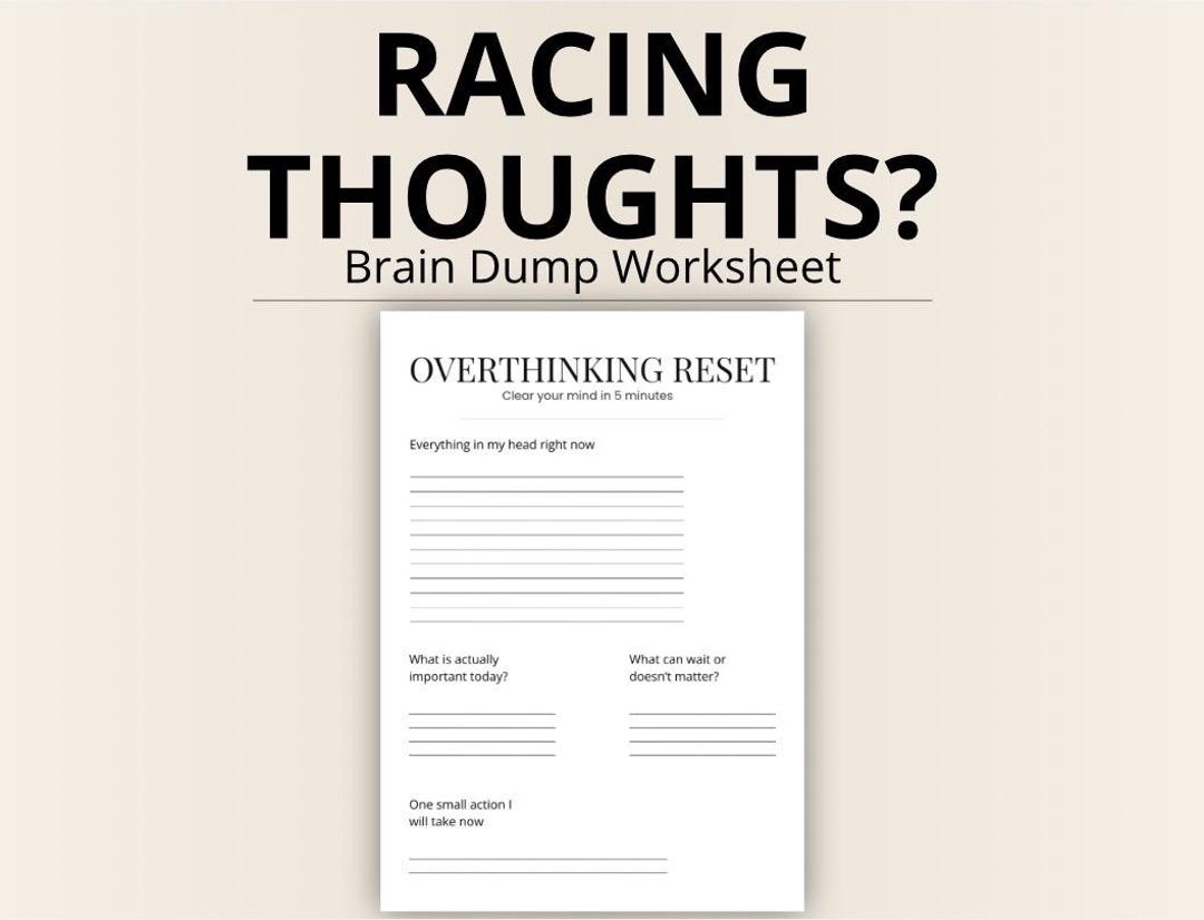 Overthinking Brain Dump Printable – Racing Thoughts Worksheet – Mind ...