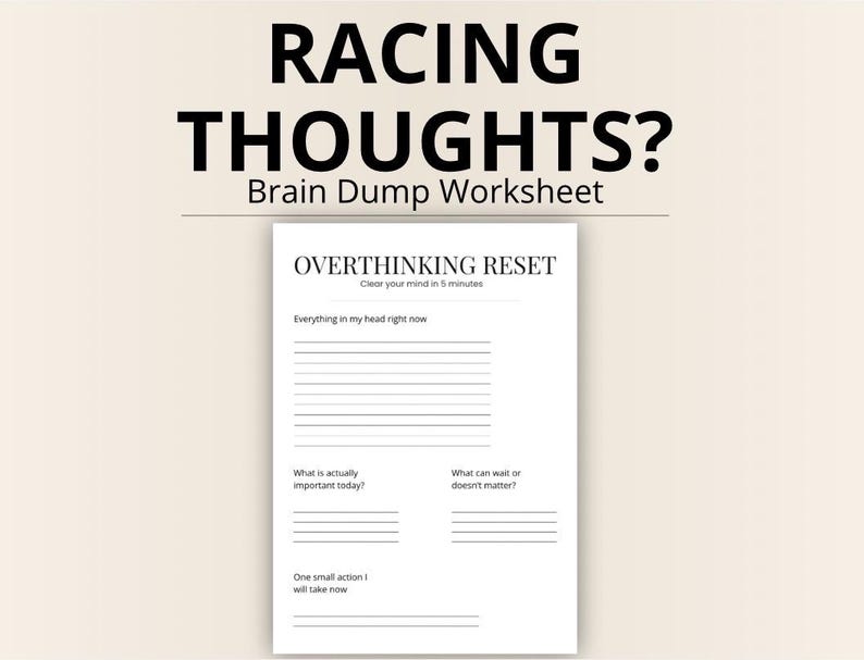 Overthinking Brain Dump Printable – Racing Thoughts Worksheet – Mind ...
