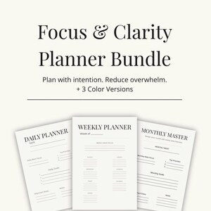 Minimal Daily Weekly Monthly Planner Bundle – Focus & Productivity Printable PDF – Overwhelm Reset Planner A4 – Digital Download