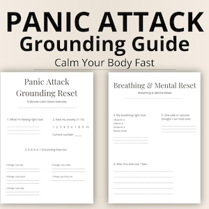 Panic Attack Reset Printable – 5 Minute Grounding Worksheet PDF – 54321 Method & Breathing Exercise – Calm Down Anxiety Tool