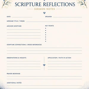 Notas para sermones con reflexiones bíblicas (imprimibles) / Planificador de estudio bíblico, iglesia y devocional (descarga digital)