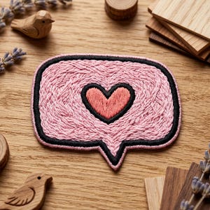 Heart Speech Bubble Embroidered Patch, Pink Love Chat Iron On Badge, Romantic Valentine Gift, Girly Aesthetic Patch for Jackets and Vests