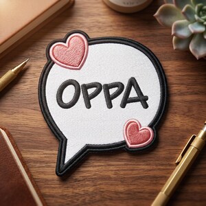 Oppa Heart Speech Bubble Patch, K-Pop Fan Korean Drama Inspired Iron On Badge, Cute Valentine Gift for Hallyu Lovers, Korean Style
