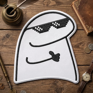 Thumbs Up Flork Meme Iron On Patch, Funny Pixel Sunglasses Embroidered Badge for Jackets & Bags, Aesthetic Trendy Gen Z DIY Art Gift