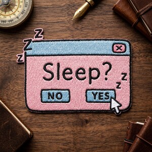 Sleep Question Popup Window Patch, Funny Pink Computer Error Iron On Badge, Aesthetic Y2K Vaporwave Embroidery, Sarcastic Sleepy Gift