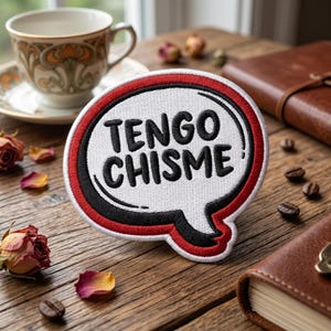 Tengo Chisme Speech Bubble Iron On Patch, Funny Gossip Quote Embroidered Badge for Backpacks & Jackets, Aesthetic DIY Decor Art Gift