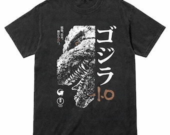 Camiseta con póster de la película Godzilla Minus One Half Face en blanco y negro