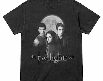 Camiseta de la película Crepúsculo con foto en blanco y negro de Jacob, Bella y Edward.
