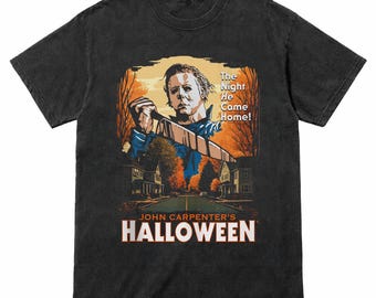 Camiseta de Halloween con ilustración de Mike Myers en Haddonfield (película de terror)