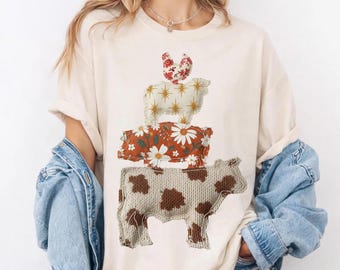 Imagen PNG de animales de granja del oeste con efecto patchwork, diseño de camiseta (descarga digital)