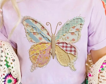 Imagen PNG de mariposa con estampado de patchwork simulado para primavera (descarga digital)