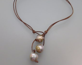 Gray Edison Pearls and Leather Necklace Wear It Three Ways