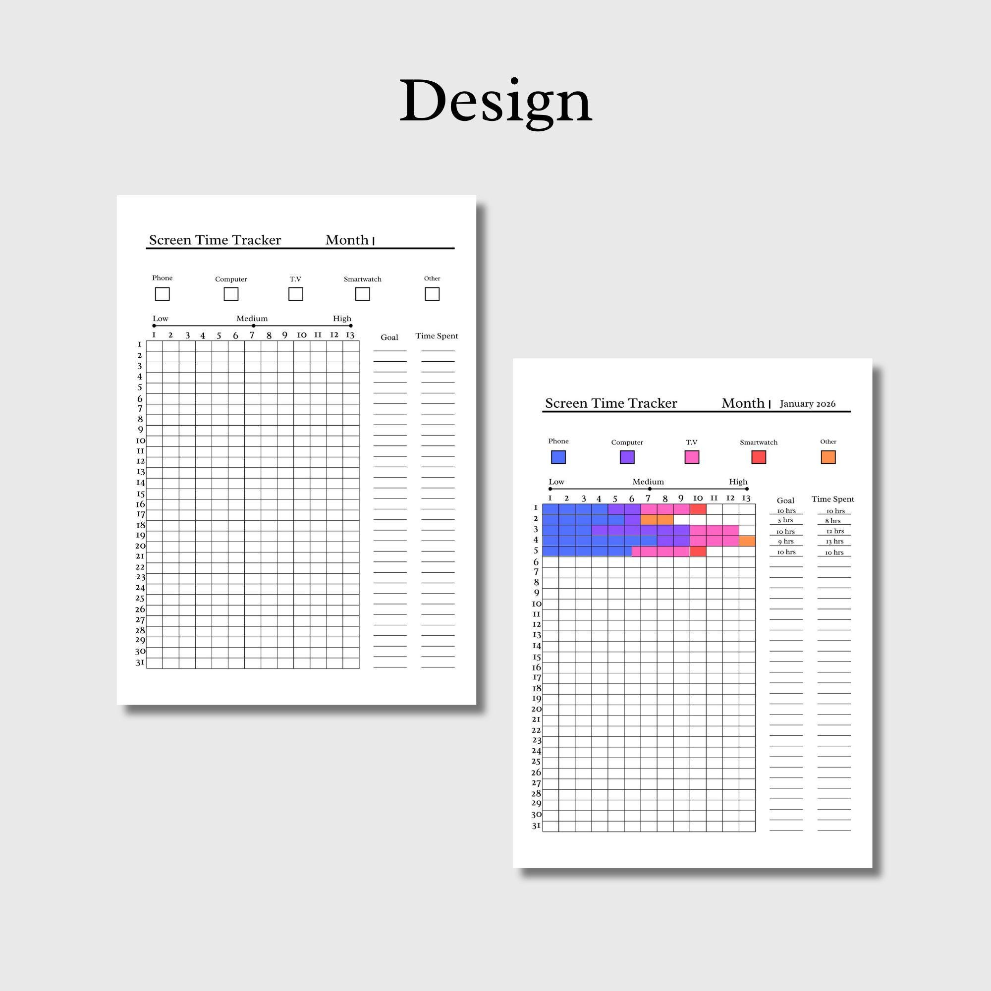 Screen Time Monthly Tracker - PRINTABLE Journal Page - PDF File ...