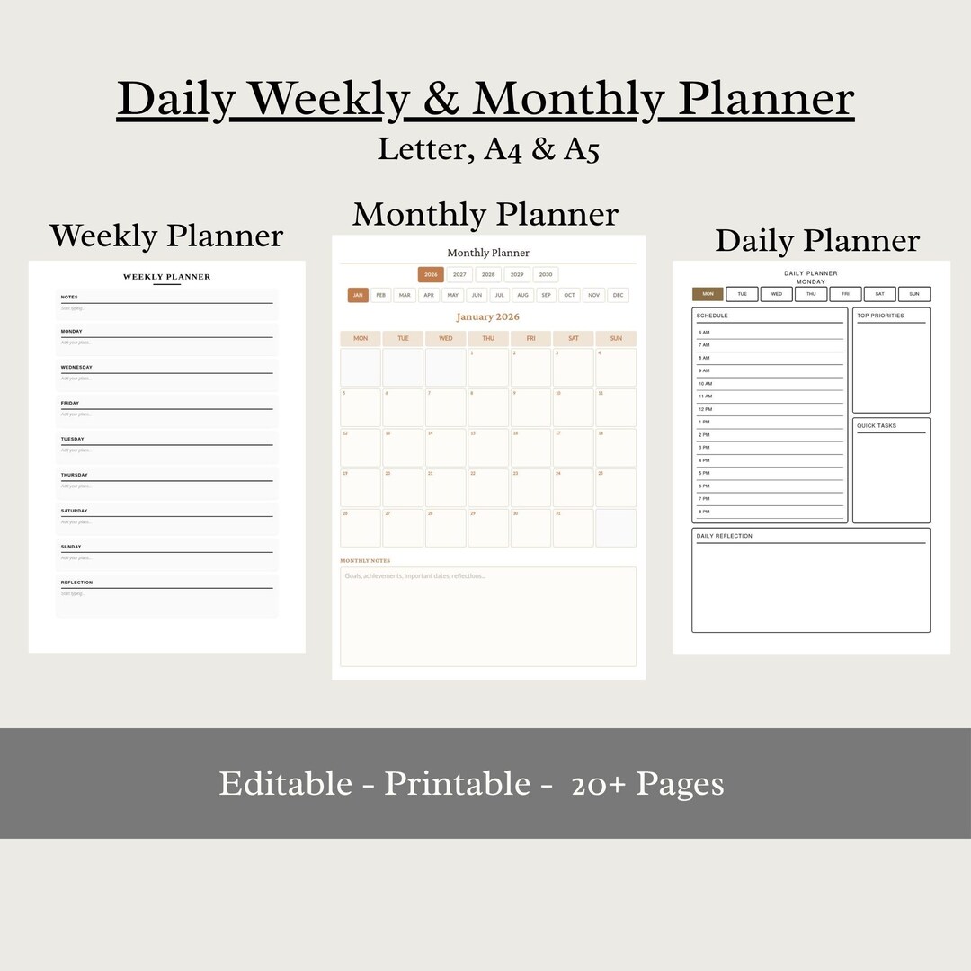 All in One Daily, Weekly, Monthly Planners. Organizer to Increase