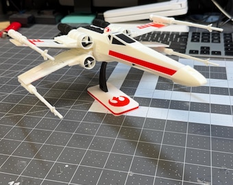 X-Wing Starfighter Model | Multi-Color 3D Printed Rebel Ship | Desktop Display Stand