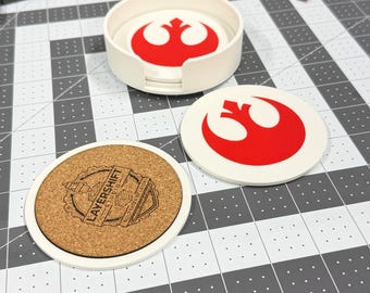 Rebel Alliance Coaster Set with Holder – 3D Printed Sci-Fi Drink Coasters