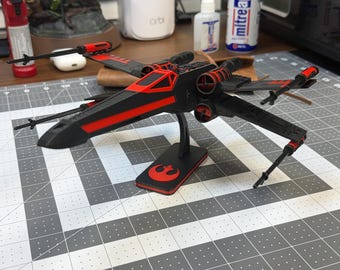 Black Red X-Wing Model | 3D Printed Starfighter Display | Sci-Fi Collectible Desk Decor