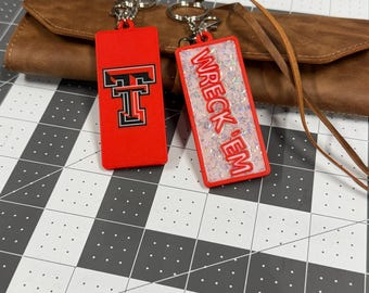 Texas Tech Wreck 'Em Keychain – 3D Printed Glitter College Spirit Accessory
