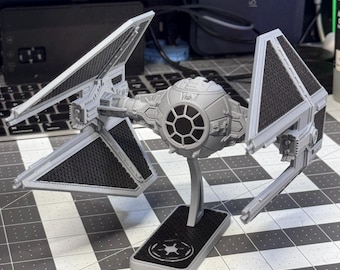 3D Printed TIE Interceptor Model | Sci-Fi Starfighter Display Stand