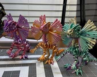 Articulated Dilophosaurus Skeleton Toy | Pastel Rainbow 3D Printed Desk Buddy