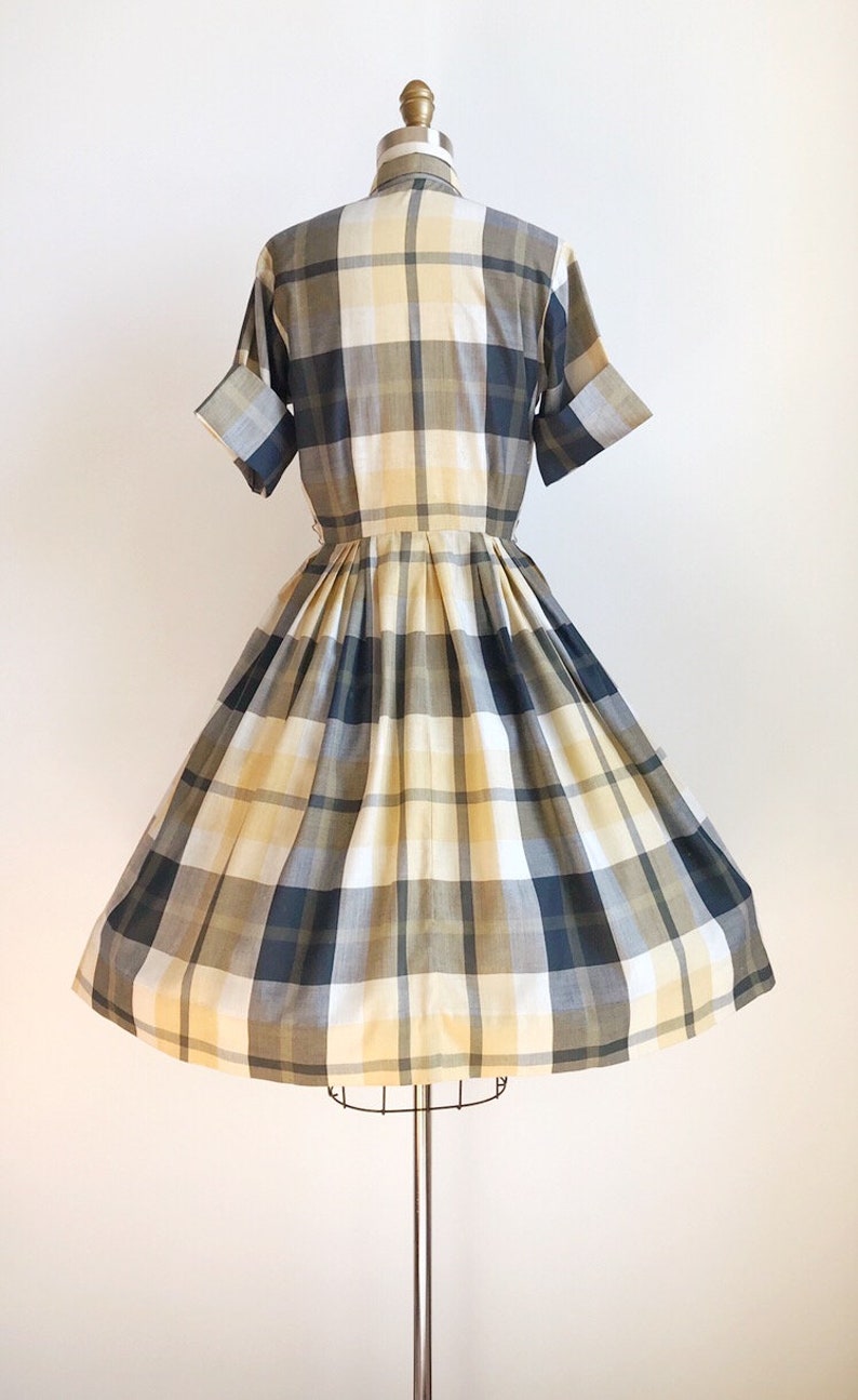 50s Vintage Plaid Shirtwaist Day Dress Small image 5