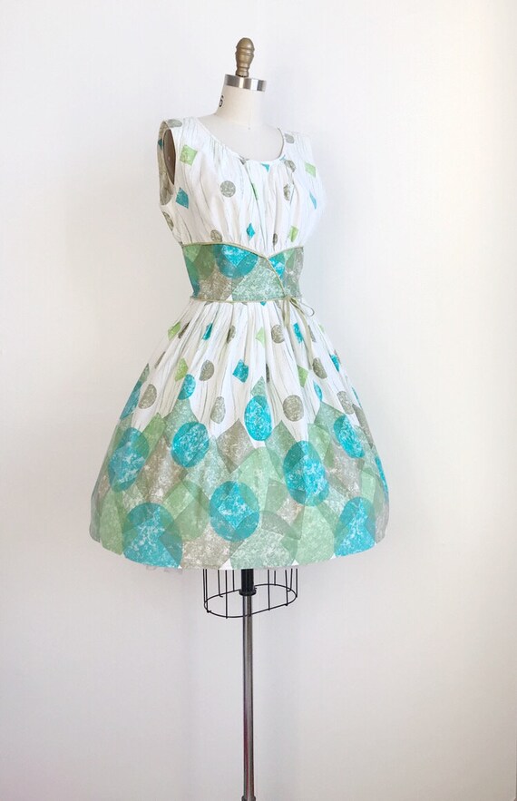 50s Vintage Abstract Geometric Shapes Border Prin… - image 4