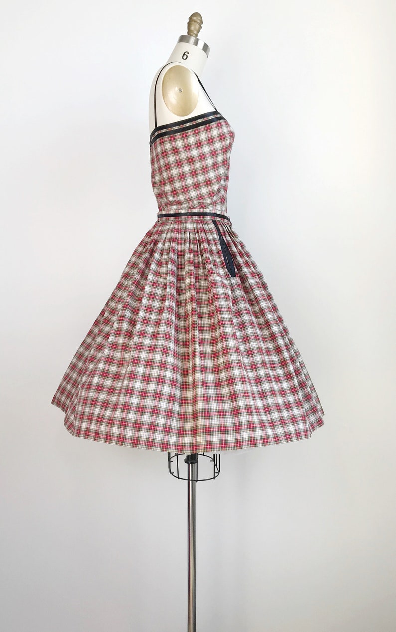 50s Vintage Clare Potter Plaid Gingham Holiday Christmas Party Dress Small