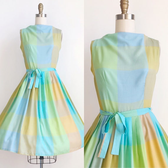 50s Rainbow Colorful Color Block Plaid Print Vibra