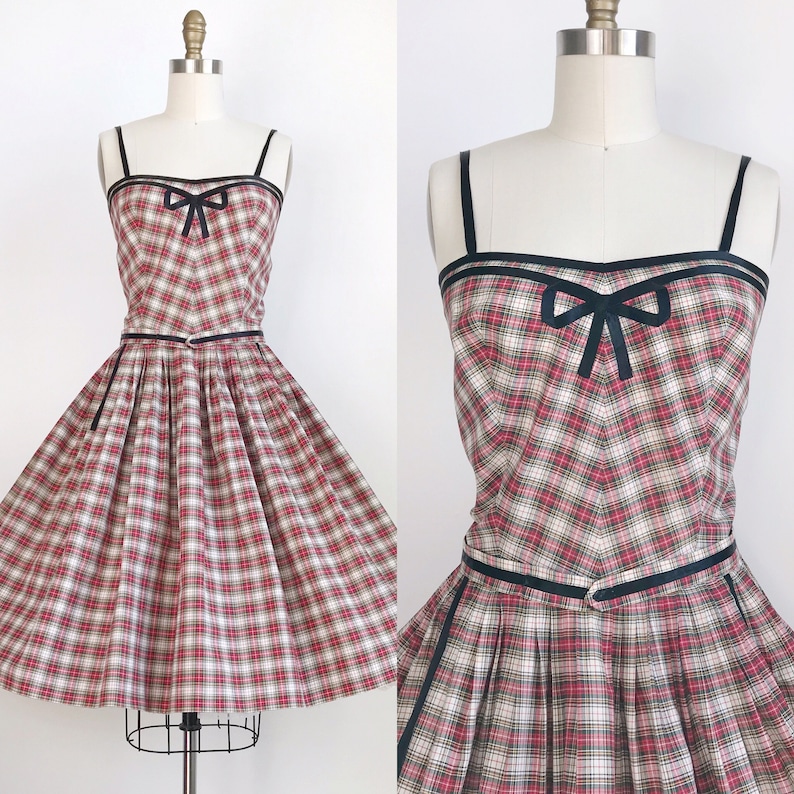 50s Vintage Clare Potter Plaid Gingham Holiday Christmas Party Dress Small