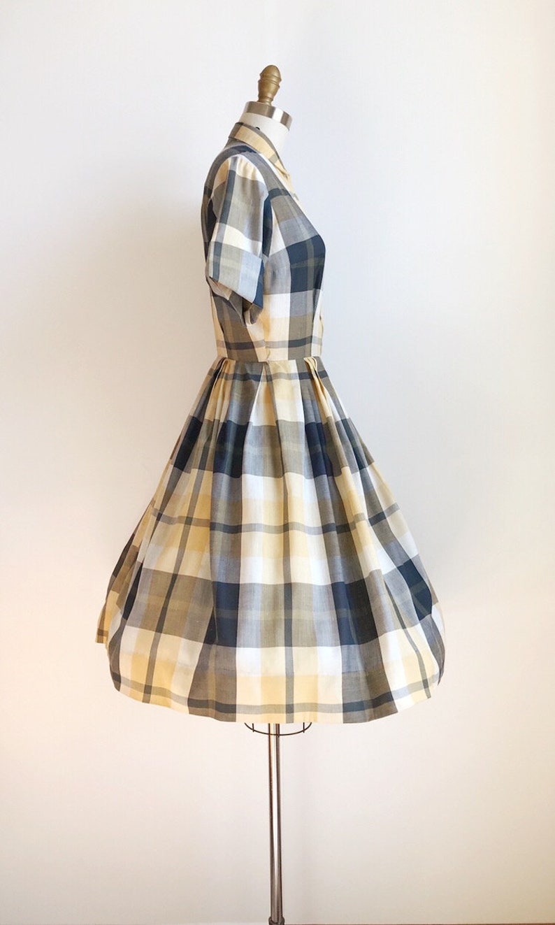 50s Vintage Plaid Shirtwaist Day Dress Small image 4