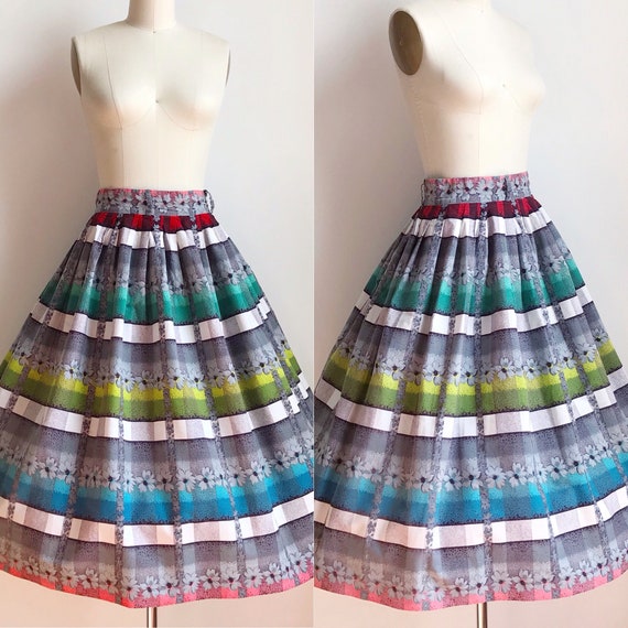 Vintage 50s Colorful Rainbow Novelty Floral Plaid