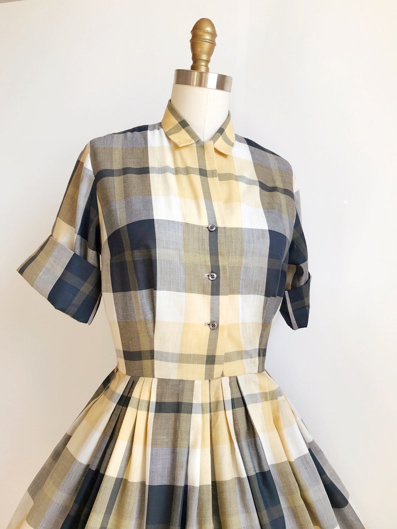 50s Vintage Plaid Shirtwaist Day Dress Small image 2