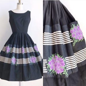 Vintage 1950s Floral Border Print L’Aiglon Day Dress Sundress Size Small