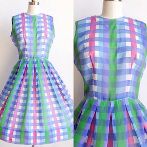 1950s Vintage Colorful Plaid Day Dress Sundress Size Medium