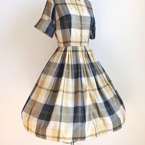 50s Vintage Plaid Shirtwaist Day Dress Small image 3