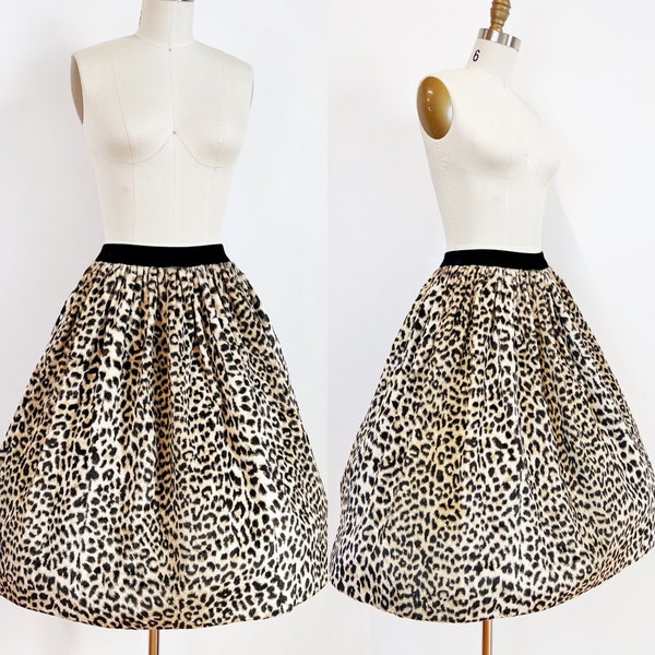 Vintage 1950s Leopard Cheetah Print Faux Fur Skirt