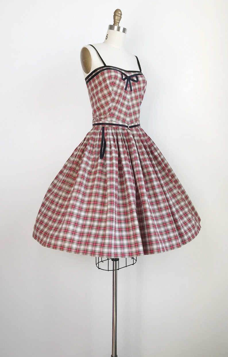 50s Vintage Clare Potter Plaid Gingham Holiday Christmas Party Dress Small