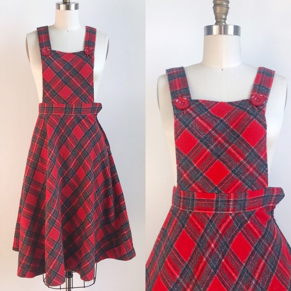 70s Vintage Pinafore Overall Holiday Winter Dress