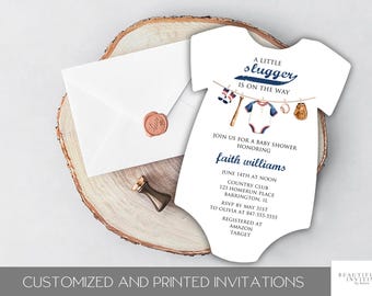 Baseball Baby Shower Invitation, Little Slugger Invite, Die Cut, Printed, Editable Invite, Baby Boy Shower