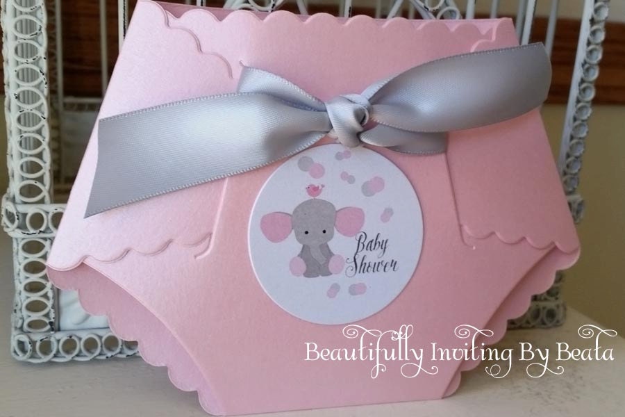 Baby Elephant Diaper Invitation for Baby Shower Pink and Etsy