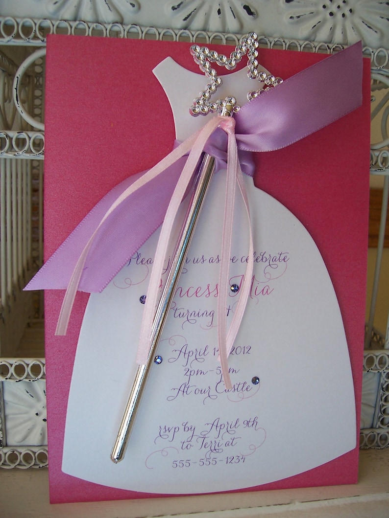 Pretty Princess Birthday Invitation with Wand Custom Dress | Etsy